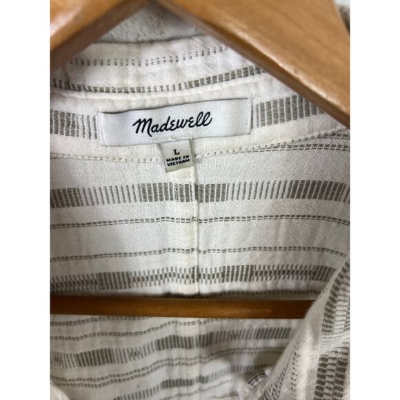 Madewell Women's Button-UP Shirt Short Sleeves Striped Gray White Size Large - Picture 6 of 9
